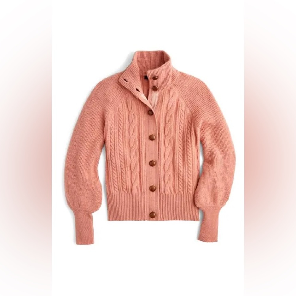 J Crew Balloon Sleeve Button Cable Knit Wool Blend Cardigan Size XXS Pink